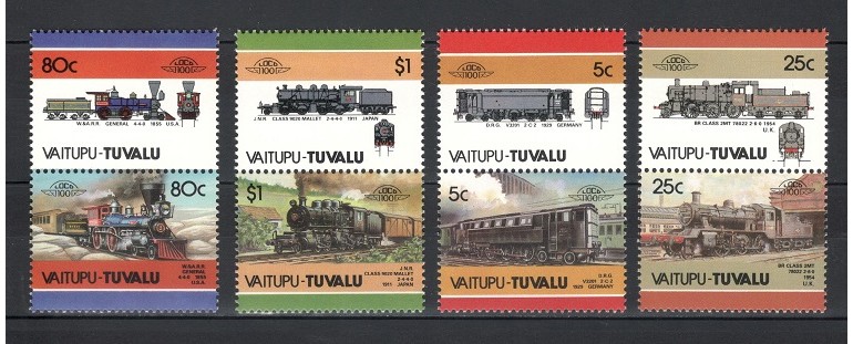 TUVALU, VAITUPU 1986 - TRENURI, LOCOMOTIVE - SERIE DE 8 TIMBRE - NESTAMPILATA - MNH / trenuri372